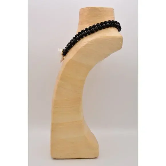 KJL Avon Necklace Collar White Rose Black Beaded Gold Tone Crystal Signed 9A - Picture 6 of 12